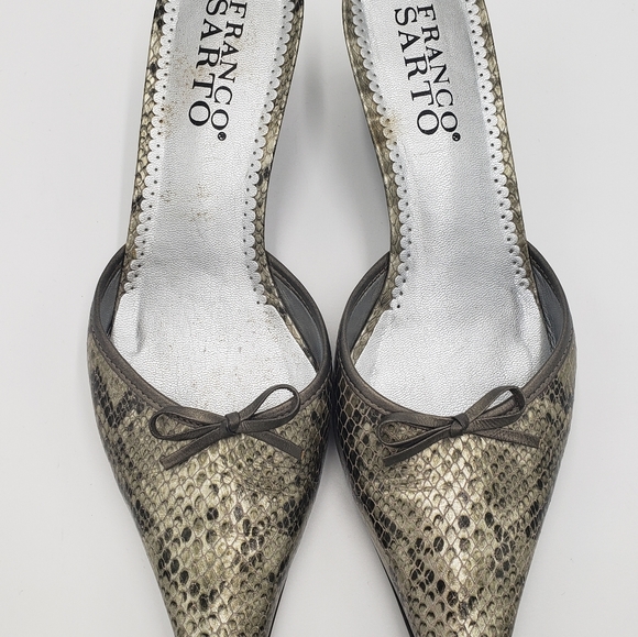 Franco Sarto Black Leather Crocodile Heel Mules Size 9 - Picture 9 of 9